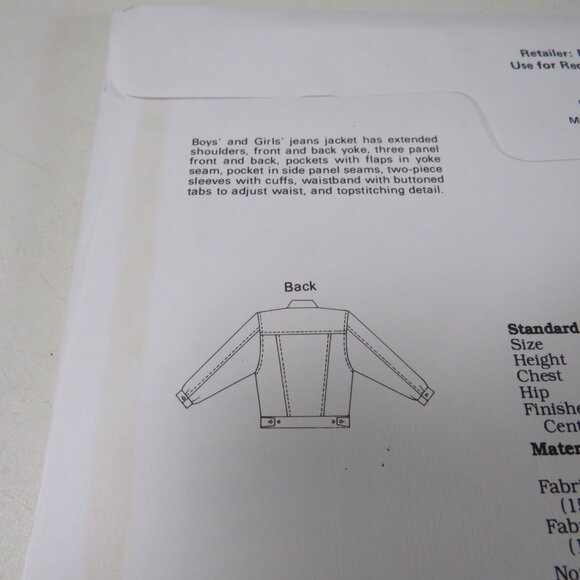 Kwik Sew 1746 Clothing Pattern Child's Jeans Jacket Coat UNCUT - Picture 3 of 4